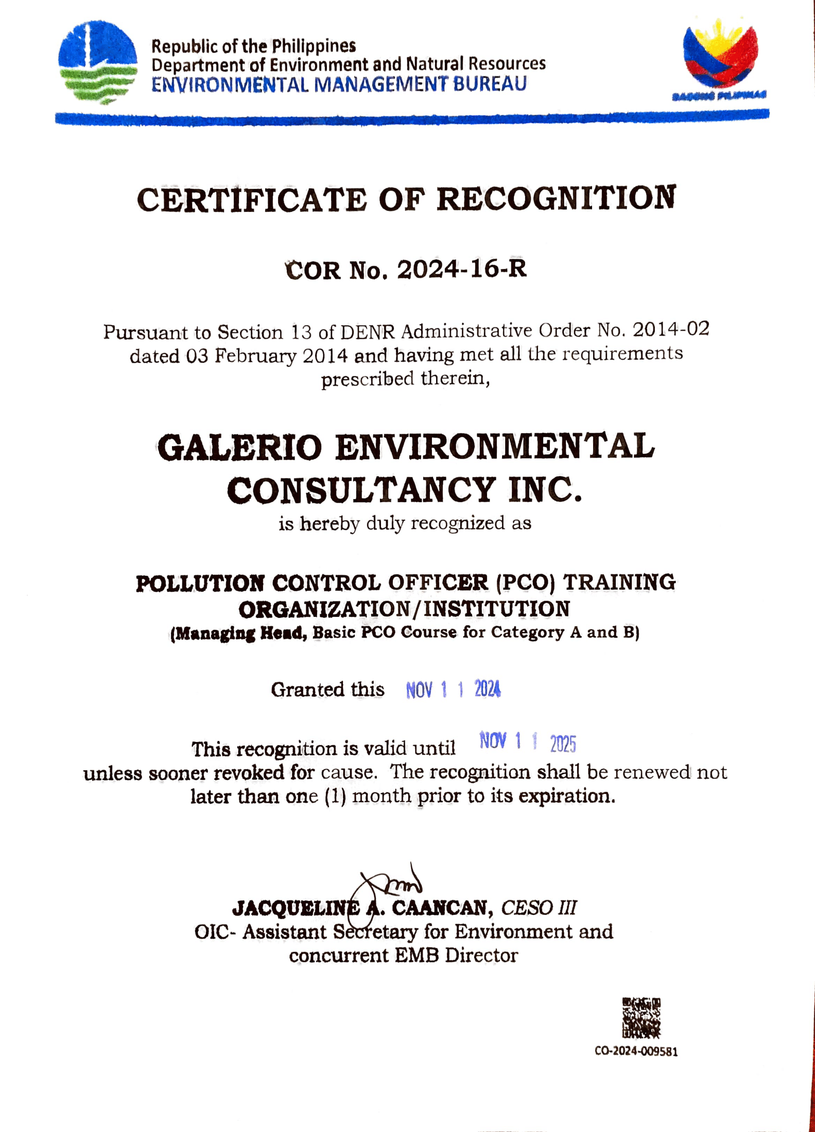 Certificate of Recognition